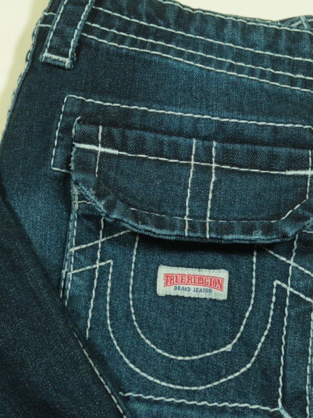 True Religion Military Cargo Big T Jeans Mens 28 Blue Thick Stitch Stretch